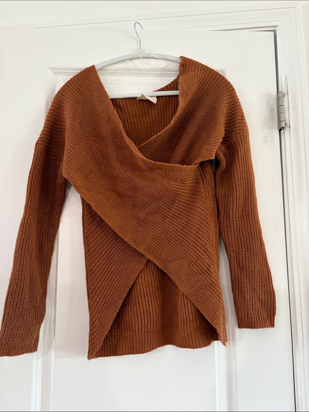 vestique Rust Brown Crossover V-Neck Sweater